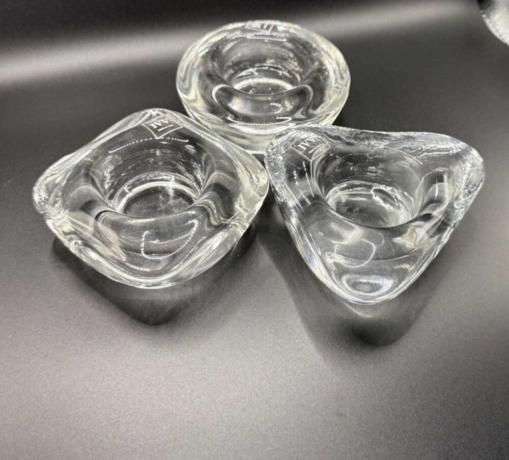 IVV Art Glass Votives Set Of 3 Circle Triangle Square Heavy Blown Made In Italy